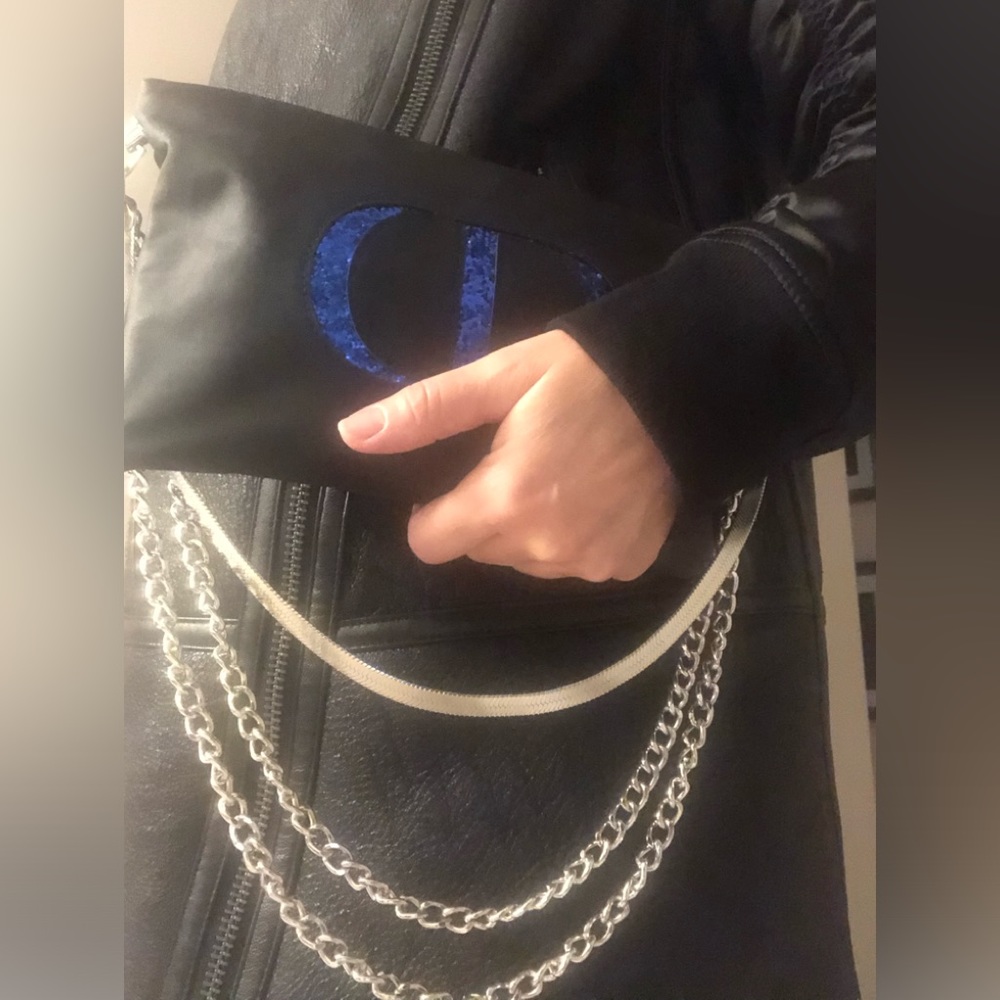 Authentic DIOR Matte Black with Royal Blue “CD” Logo Restyled Cosmetic Bag RARE